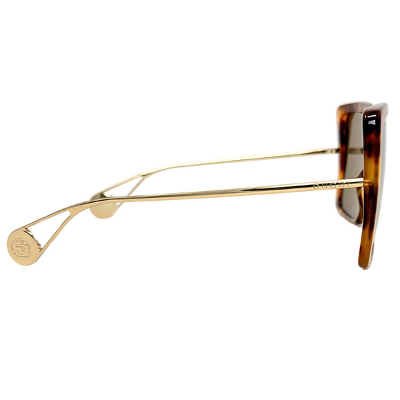 NWT Gucci GG LOGO‎ Oversize Square Sunglasses Brown Acetate Gold Wire Frames - Picture 6 of 16